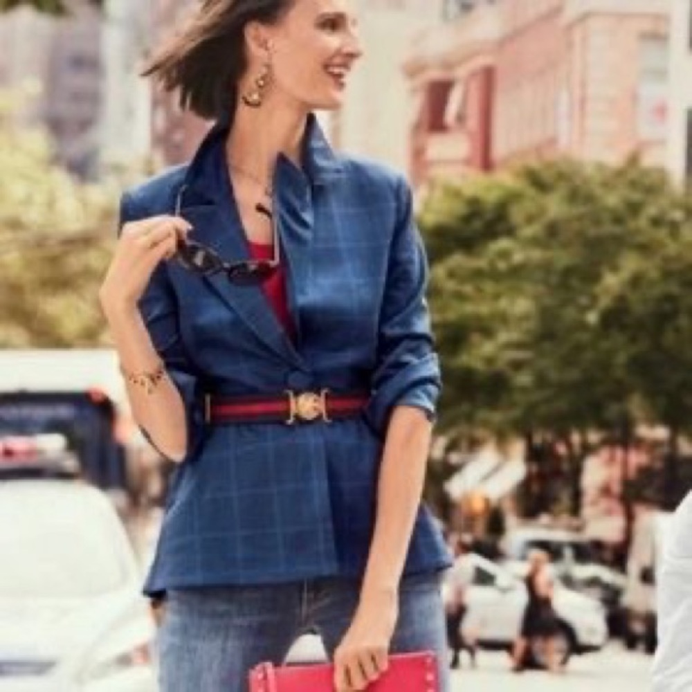 Cabi Sunset Kiss Navy Blue Windowpane Check Blazer - Picture 2 of 13